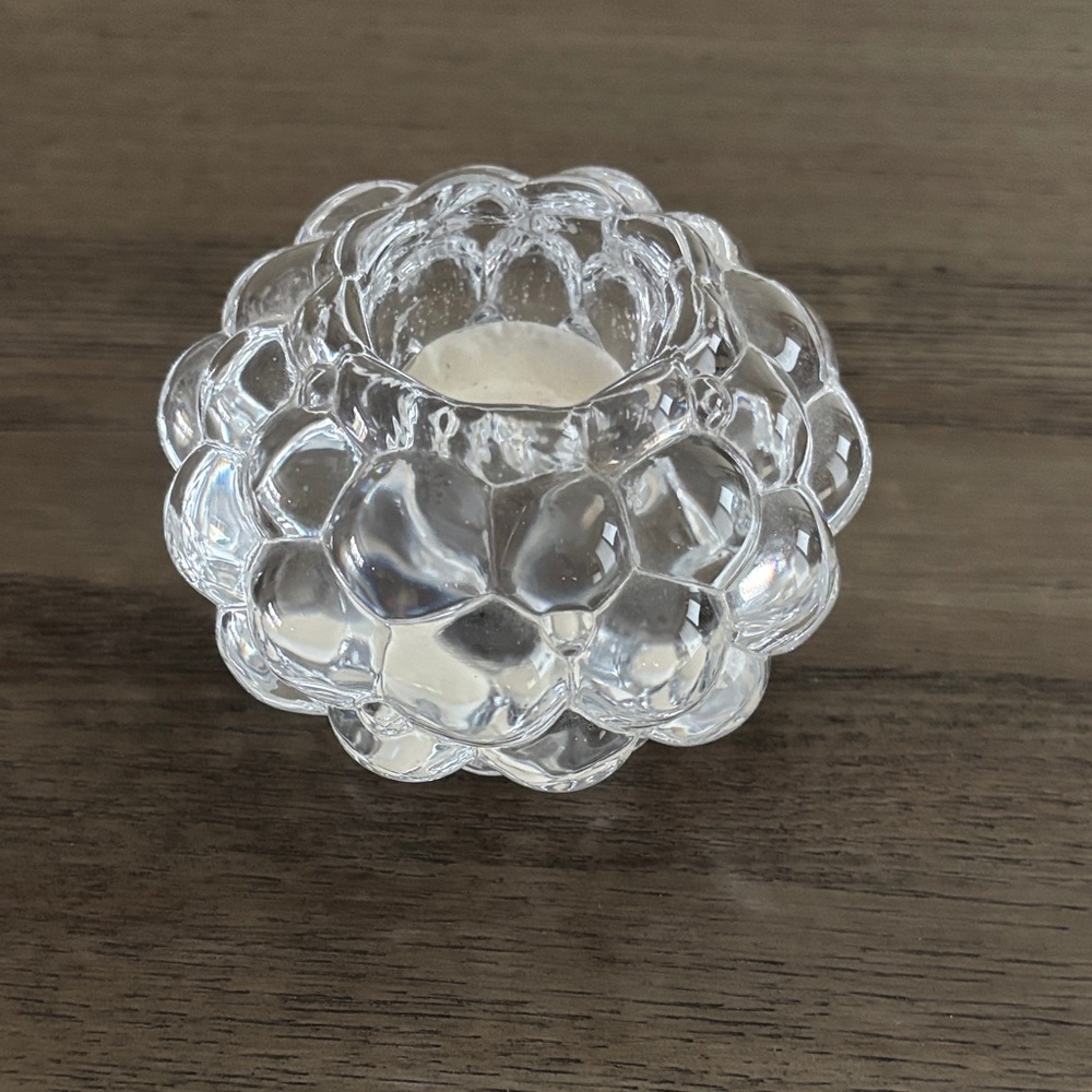 Orrefors Sweden Raspberry Elegant  Clear Glass Bubble Candle Holder